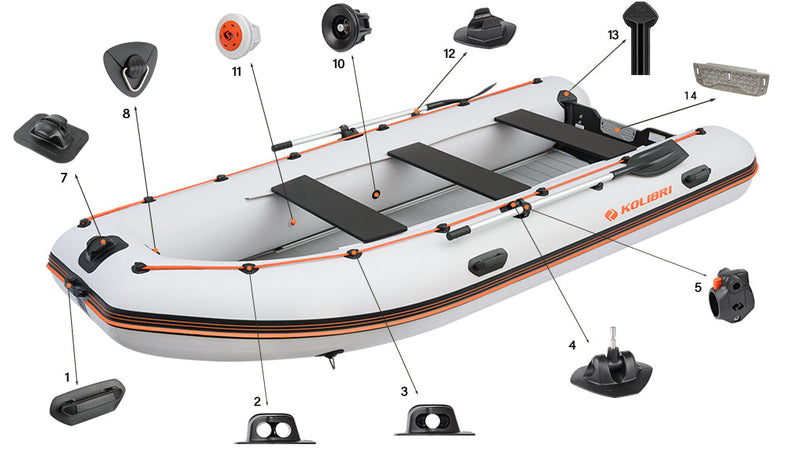 Parts of the Kolibri KM-400DSL Inflatable Boat