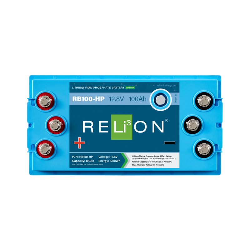 RELiON RB100-HP Deep Cycle Lithium Starting Battery (Top view)