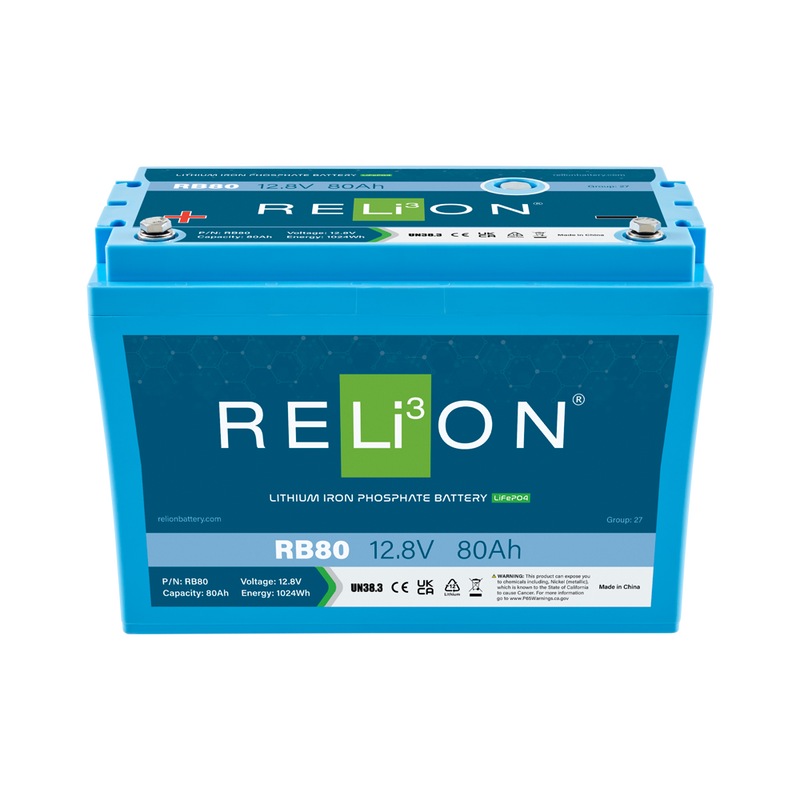 RELiON RB80 Deep Cycle Lithium Battery (Front view)