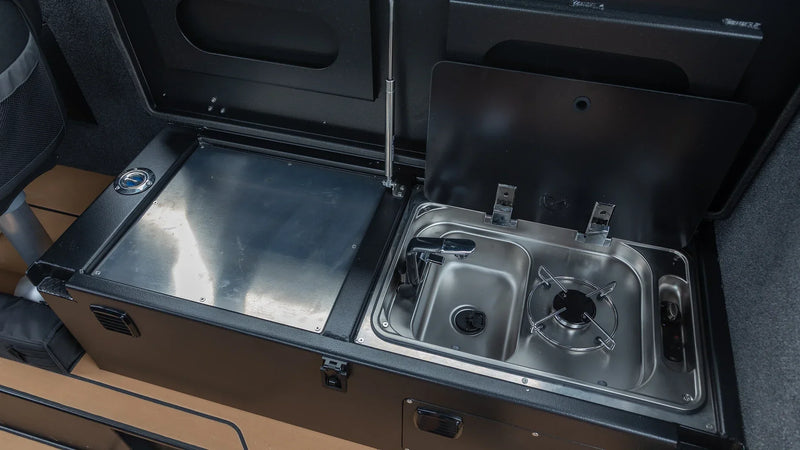 Kitchen of the UMS 700HT 23ft Aluminum Boat 