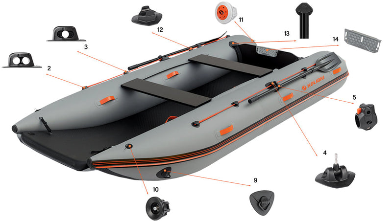 Parts of the Kolibri Catamaran KM-380CM Inflatable Boat